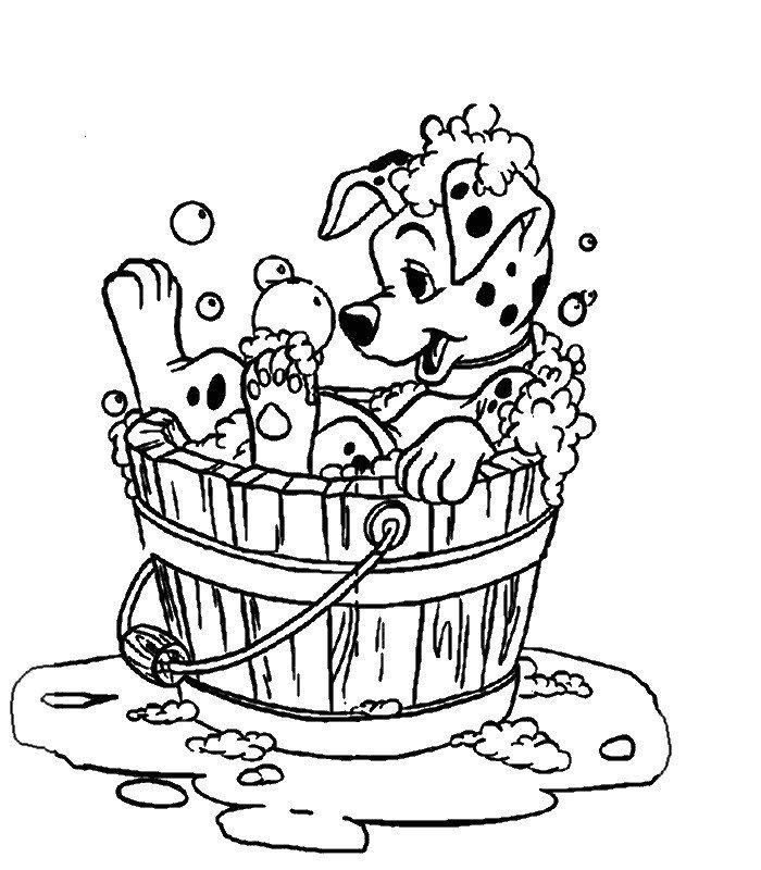 coloriage les 101 dalmatiens le chiot dans la bassine